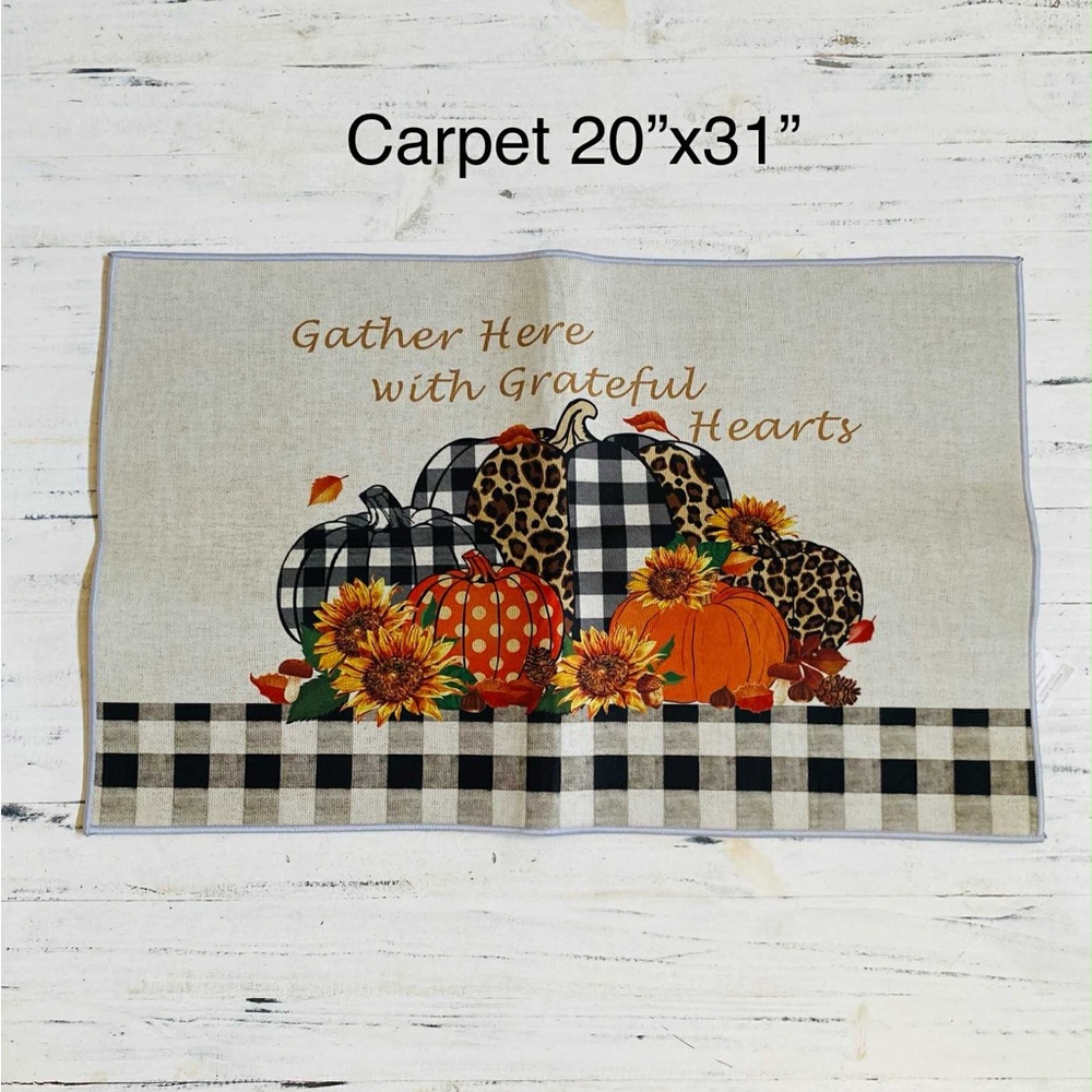Autumn Pumpkin Checkered entryway rug
